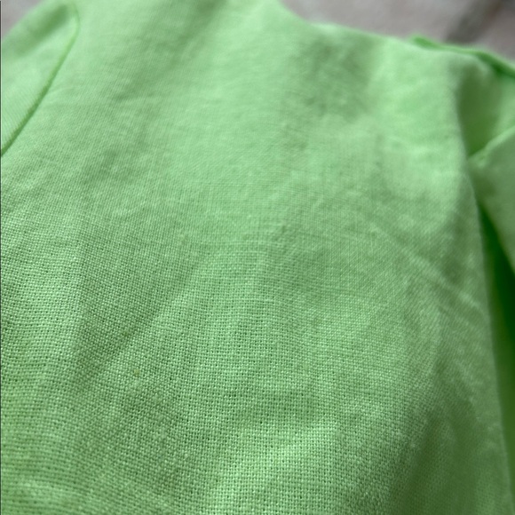 A New Day Linen Blend Lime Green Button Front Blouse Size Small Boxy Fit Cruise - Picture 11 of 11